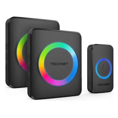 (Rgb-black) TECKNET Wireless Doorbell, Doorbell IP65 Waterproof Twin Wall