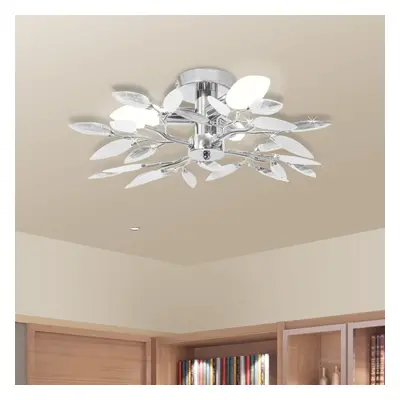 vidaXL Ceiling Lamp White & Transparent Acrylic Crystal Leaf Arms E14 Bulbs