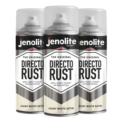 (3 x 400ml, Ivory White) JENOLITE Directorust Satin Multi Surface Paint - For Use On Wood, Metal