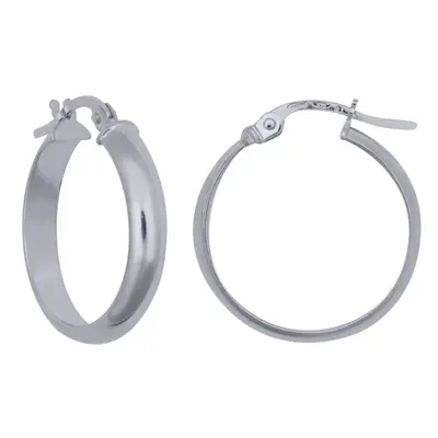 Jewelco London Rhodium Silver D-Shape Wedding Band Style 4mm Hoop Earrings 20mm - AER135B