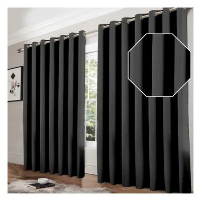 (Dark Grey, 90" x 90") Blackout Eyelet Curtains Pair Luxury Insulated Heavy Thermal Ring Top Rea