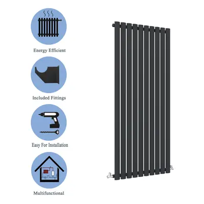 (Single, 1600x590mm) Black Oval Tube Designer Radiator