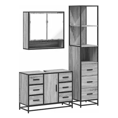 (grey sonoma) vidaXL Piece Bathroom Furniture Set Smoked Oak Engineered Wood