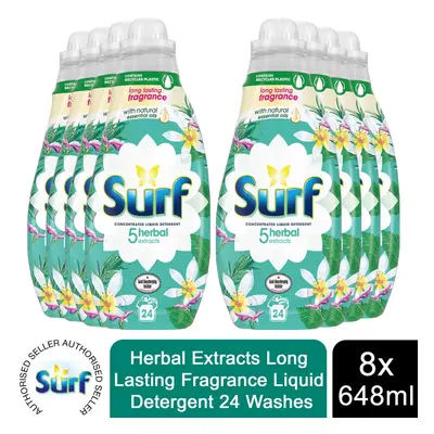 8x 24W Surf Herbal Extracts Lasting Fragrance Liquid Detergent 648ml