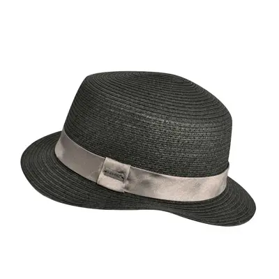 KANGOL Straw Boater Hat 100% Sun Summer Casual Bucket Cap Fedora - Black