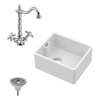 Fireclay Belfast Sink with Overflow, French Classic Tap & Waste Bundle - 460mm - Balterley