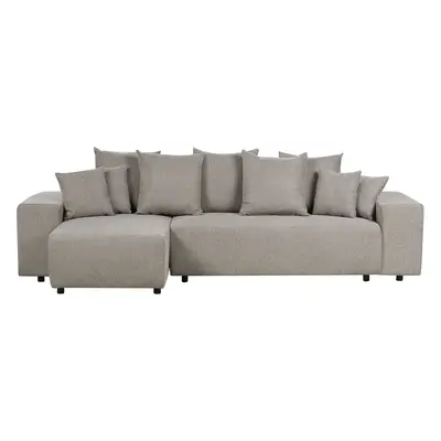 Right Hand Fabric Corner Sofa Bed with Storage Taupe LUSPA