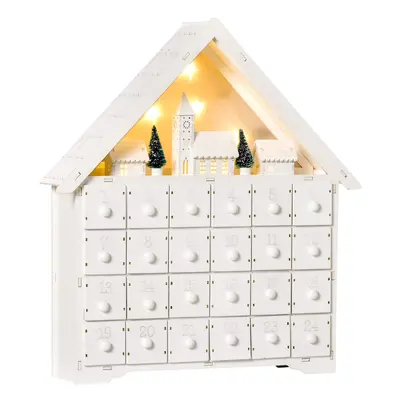 HOMCOM 24-Drawer Wooden Christmas Advent Calendar, Wooden Light-Up Decoration