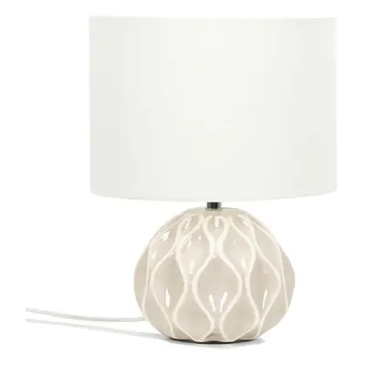 Natural Textured Ceramic Base Table Lamp Cream Shade Light + LED