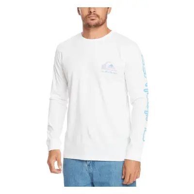 (XL, White) Quiksilver Mens Omni Logo Long Sleeve Crew Neck Cotton T-Shirt Top Tee