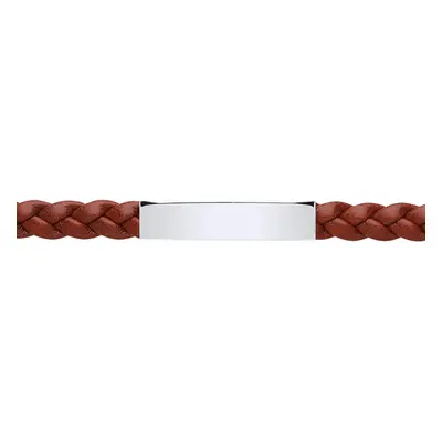 Jewelco London Mens Stainless Steel Red Brown Leather Platted ID Bracelet 8mm inch - BRC154BRN