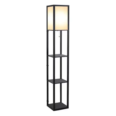 HOMCOM Floor Lamp Reading Lamp with 3-Tier Storage Shelf for Home Office, Black