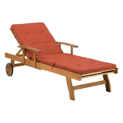 Sun Lounger with Cushion Wood Red JAVA