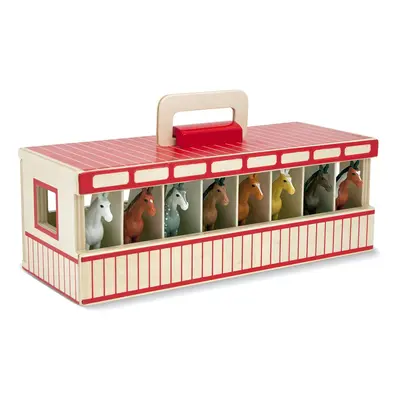 Melissa & Doug Take-Along Show-Horse Stable Play Set With Wooden Stable Box and Toy Horses