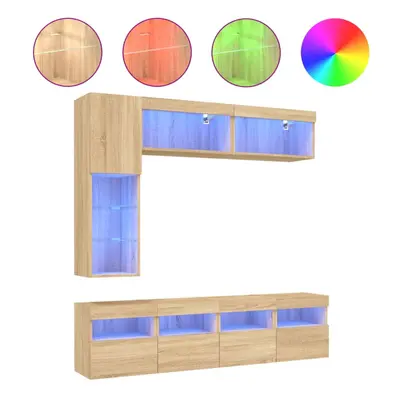 vidaXL TV Wall Cabinet Set Piece with LED Lights Floating TV Unit Sonoma Oak