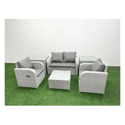 Fimous Light Grey PE Wicker Rattan Garden Furniture Set Sofa Set Reclining Adjustable Chair Squa