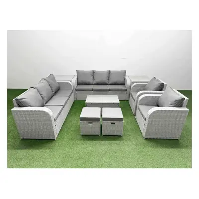 Fimous PE Rattan High Back Lounge Sofa Set Patio Coffee Table & Chairs Set with Seater Sofa Recl