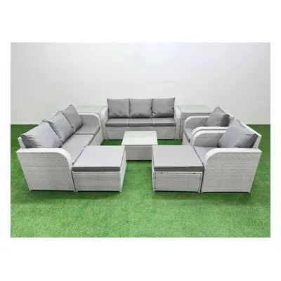 Fimous PE Rattan High Back Lounge Sofa Set Patio Square Coffee Table & Chairs Set with Reclining