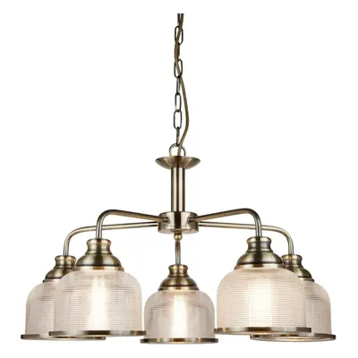 5 Light Ceiling Antique Brass Halophane Glass