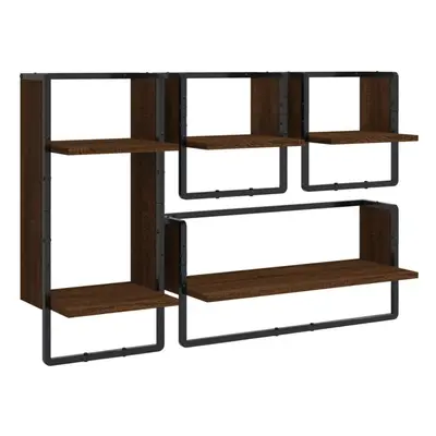 (brown oak) vidaXL Wall Shelf Set Piece with Bars Wall Mounted Shelf Engineered Wood