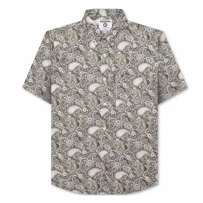 (M, Desert Sage) Lambretta Mens Paisley Brand Short Sleeve Button Down Collar Shirt - Desert Sag