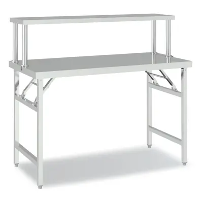 (120 x x cm) vidaXL Kitchen Work Table with Overshelf Stainless Steel 120x60x115/145 cm