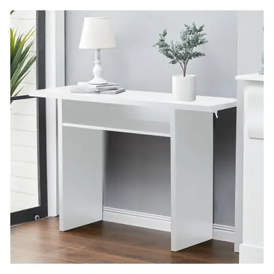 (White) Rectangular Console Dining Table with Storage Shelf