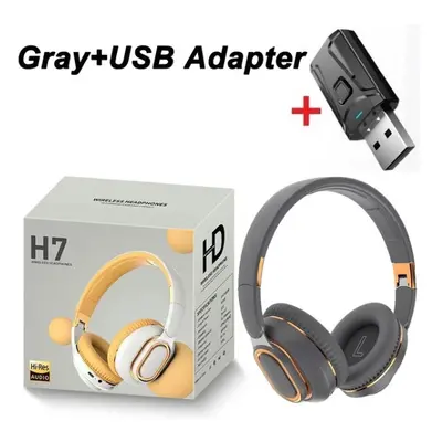 (Gray With Adapter) H7 Tv Bluetooth Headphones Wireless Headphon with Mic USB Adaptor Headset No