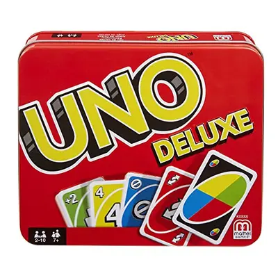 UNO Deluxe Card Game for with Card Deck, Scoring Pad and Pencil, Kid Teen & Adult Game Night for