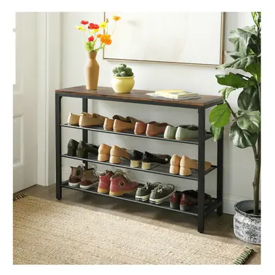 Industrial Shoe Bench Vintage Style Seat Rustic Metal Hallway Storage Tier Rack