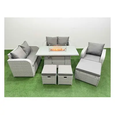 Fimous High Back Poly Rattan Garden Furniture Set with Reclining Chair Loveseat Sofa Firepit Din