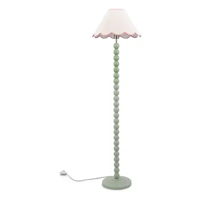 ValueLights Bobbins Sage Green Floor Lamp Linen Pink Scallop Shade