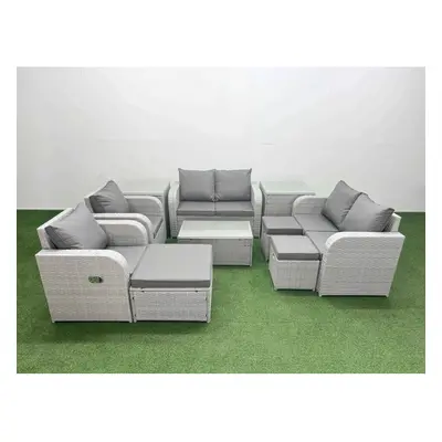 Fimous Seater Outdoor Reclining Chair Love Sofa Set Rattan Garden Furniture Set with Rectangular