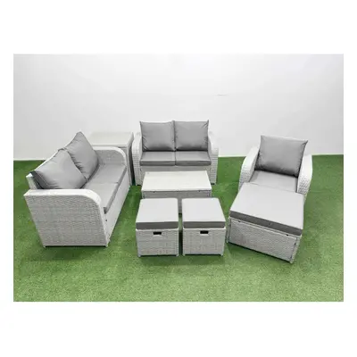 Fimous High Back Poly Rattan Garden Furniture Set with Rectangular Coffee Table Indoor Outdoor P