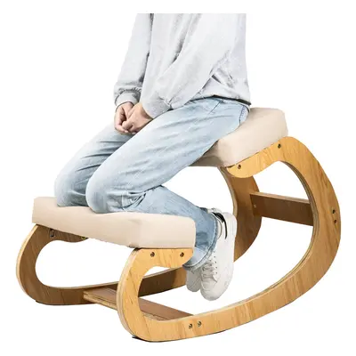 (Wooden Oak White) Ergonomic Kneeling Chair Comfortable Cushion