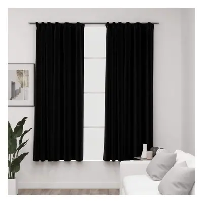 vidaXL Linen-Look Blackout Curtains with Hooks pcs Black 140x175 cm