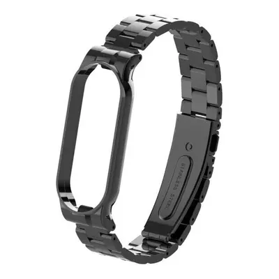 (Black) Colorful Stainless Steel Watch Strap Replacement Watch Band for Xiaomi Miband