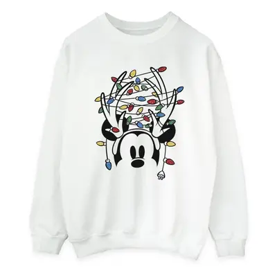 (S, White) Disney Womens/Ladies Mickey Mouse Christmas Head Lights Sweatshirt