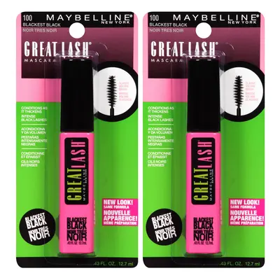 Maybelline New York Great Lash Washable Mascara Makeup Blackest Black Count