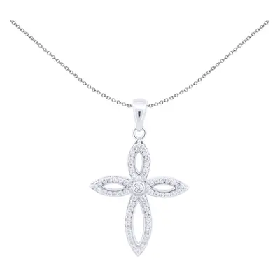 Jewelco London Unisex Rhodium Silver Round CZ Fleur De Lis Marquise Cross Pendant - APX054