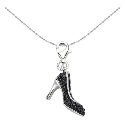 Jewelco London Unisex Sterling Silver Black Crystal High Heel Stiletto Lobster Clasp Link Charm 