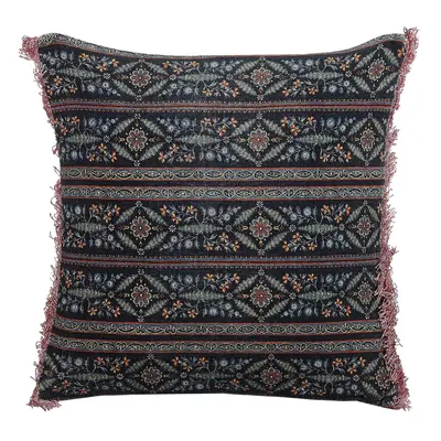 Velvet Fringed Cushion with Flower Pattern x cm Multicolour RUTA