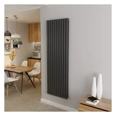 (Double 1800x590mm, Anthracite) Designer Oval Column Radiator Central Heating