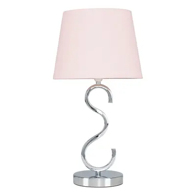 Modern Sleek Design Polished Chrome Touch Table Lamp with a Pink Tapered Light Shade