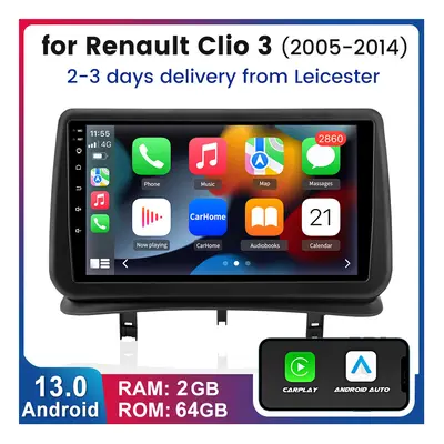 For Renault Clio 2005-14 Carplay Android13 Car Radio GPS Sat Nav 64G