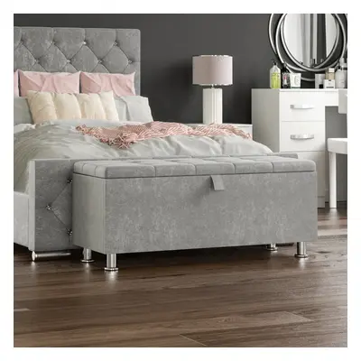 (Silver Velvet) Valencia Storage Ottoman Padded Bench Velvet Stool