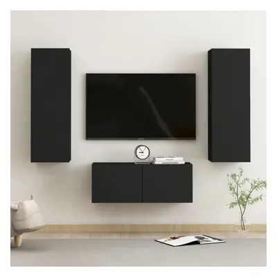 vidaXL TV Cabinet Set Piece Black Chipboard Home Furniture TV Stand Cabinet