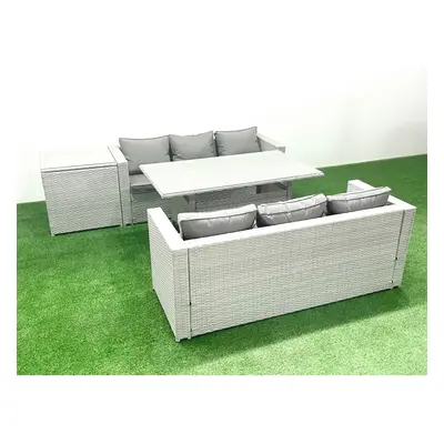 Fimous Rattan Garden Furniture Set Seater Outdoor Sofa Set with Dining Table Side Table Light Gr