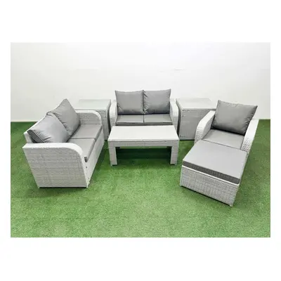 Fimous High Back Poly Rattan Garden Furniture Set with Reclining Chair Loveseat Sofa Indoor Outd