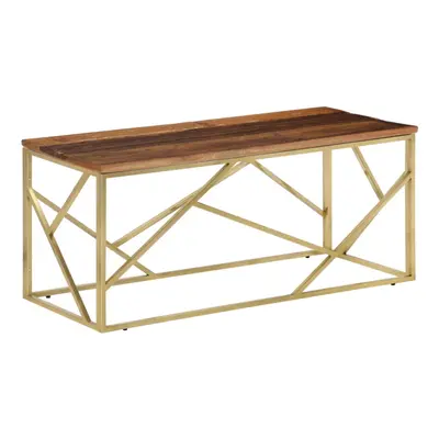 (gold, solid sleeper wood) vidaXL Coffee Table End Table Sofa Table Stainless Steel and Tempered